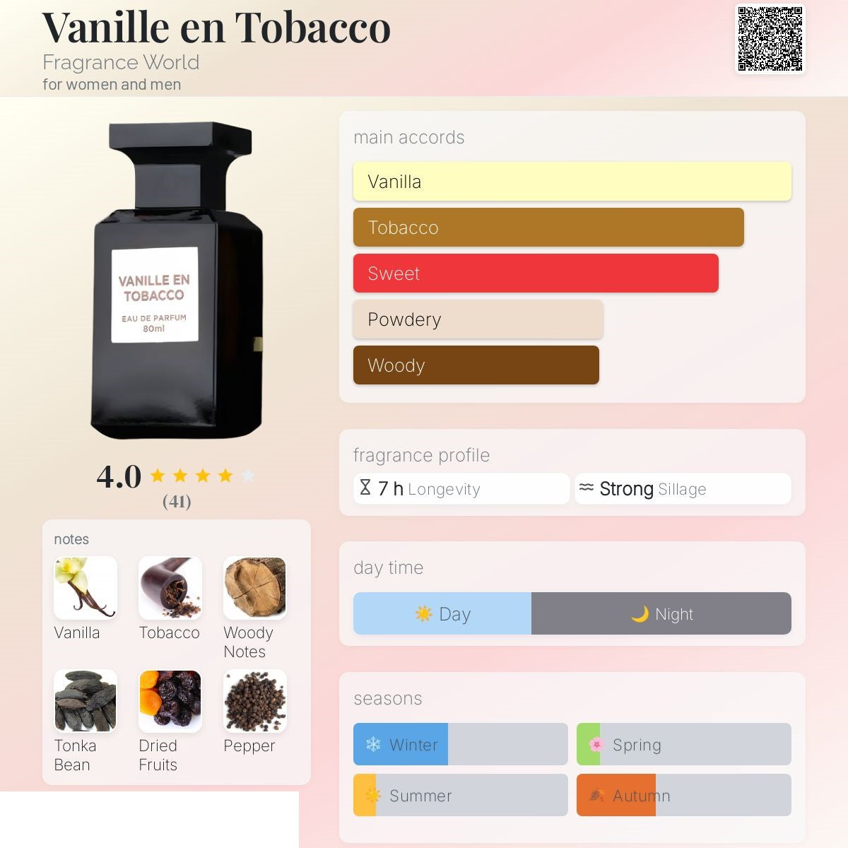Vanille en Tobacco 80ml - Fragrance World